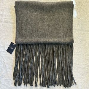 Lucky Brand Heather Dark Grey Brushed Knit Fringe Long Scarf Soft Wrap NWT